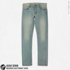 AGAVE DENIM MAVERICK SLIM STRAIGHT SELVAGE DENIM JEANS IN SUN BAKED BLUE 32 X 36
